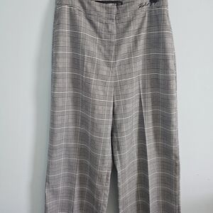 Karl Lagerfeld Black Plaid Wide Leg Pants W/ Embroidered Signature Size 4